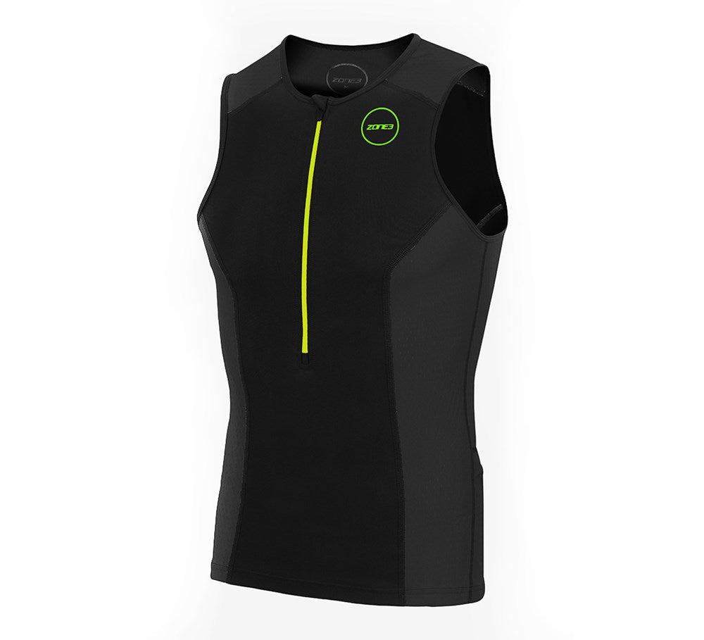 Men's Aquaflo Plus Sleeveless Tri Top Black/Green Zone3 - Mangata Sport - ZONE3 Swim Bike Run Triathlon